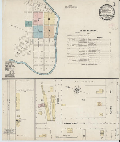 Sanborn Fire Insurance Map from San Angelo, Tom Green County, Texas (1889), Sheet #0001 - Complete Map Set gallery image, historic Sanborn map, vintage wall art, Texas Texas
