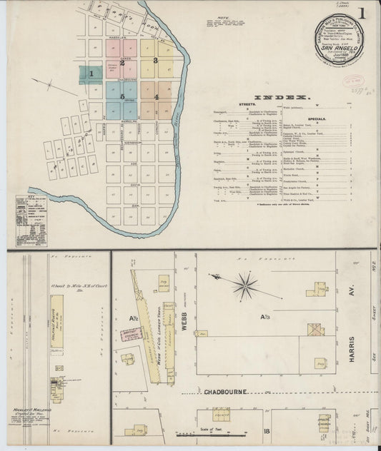 Sanborn Fire Insurance Map from San Angelo, Tom Green County, Texas (1889), Sheet #0001 - Complete Map Set gallery image, historic Sanborn map, vintage wall art, Texas Texas
