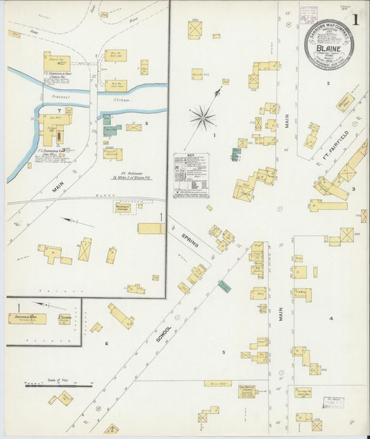 Sanborn Fire Insurance Map from Blaine, Aroostook County, Maine (1906), Sheet #0001 - Complete Map Set gallery image, historic Sanborn map, vintage wall art, Maine Maine