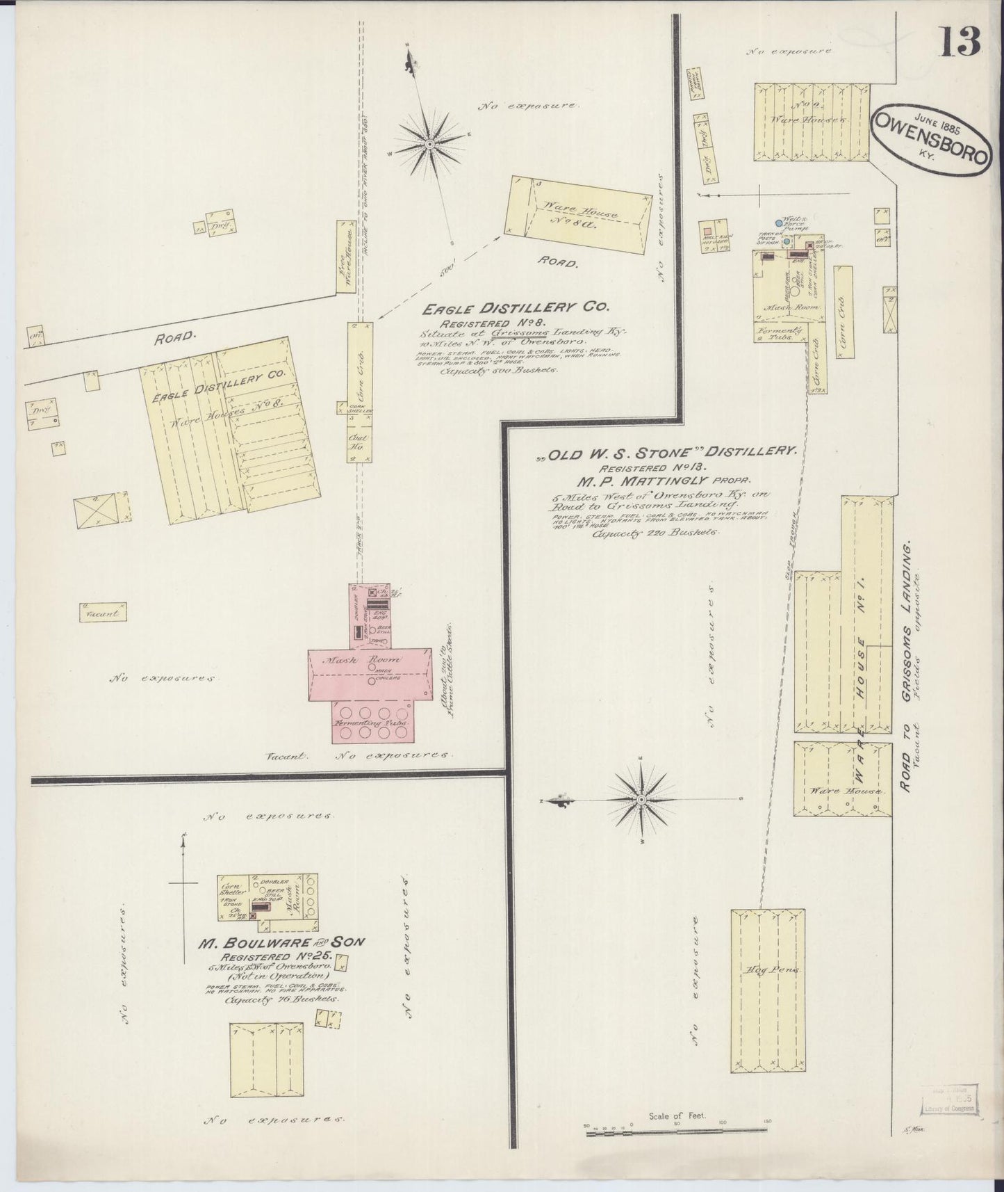 Sanborn Fire Insurance Map from Owensboro, Daviess County, Kentucky (1885), Sheet #0013 - Complete Map Set gallery image, historic Sanborn map, vintage wall art, Kentucky Kentucky