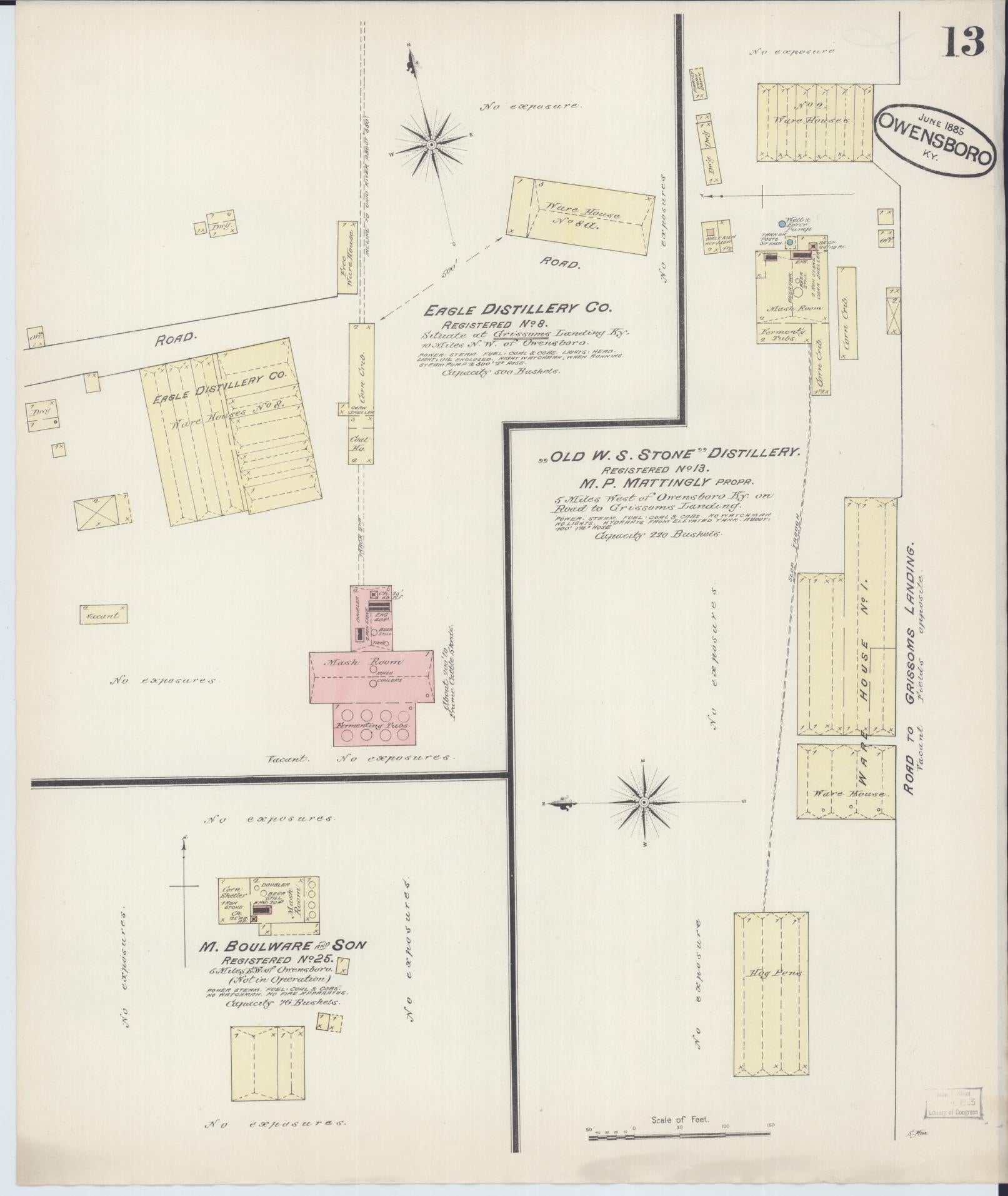 Sanborn Fire Insurance Map from Owensboro, Daviess County, Kentucky (1885), Sheet #0013 - Complete Map Set gallery image, historic Sanborn map, vintage wall art, Kentucky Kentucky