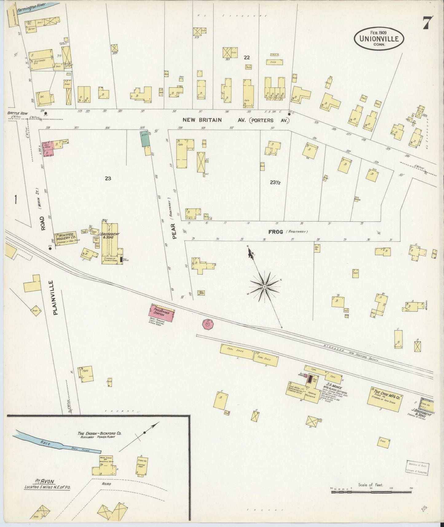 Sanborn Fire Insurance Map from Unionville, Hartford County, Connecticut (1909), Sheet #0007 - Complete Map Set gallery image, historic Sanborn map, vintage wall art, Connecticut Connecticut
