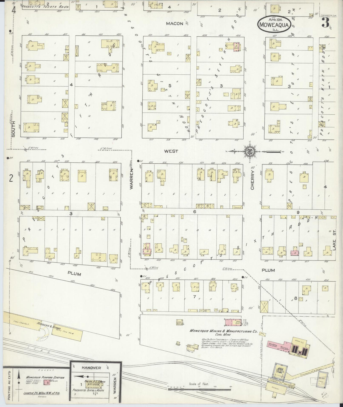 Sanborn Fire Insurance Map from Moweaqua, Shelby County, Illinois (1914), Sheet #0003 - Complete Map Set gallery image, historic Sanborn map, vintage wall art, Illinois Illinois