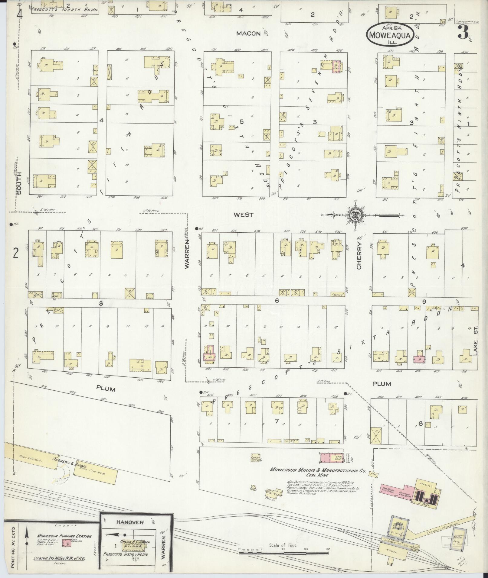 Sanborn Fire Insurance Map from Moweaqua, Shelby County, Illinois (1914), Sheet #0003 - Complete Map Set gallery image, historic Sanborn map, vintage wall art, Illinois Illinois