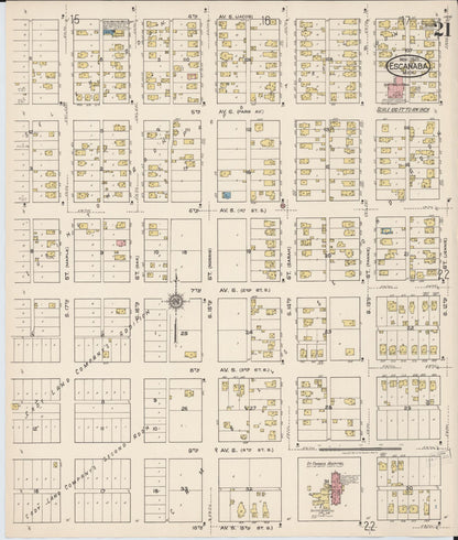 Sanborn Fire Insurance Map from Escanaba, Delta County, Michigan (1921), Sheet #0021 - Historic Sanborn Fire Insurance Map Print, vintage old map wall art, antique decor, genealogy gift, Michigan Michigan map