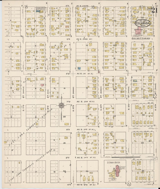 Sanborn Fire Insurance Map from Escanaba, Delta County, Michigan (1921), Sheet #0021 - Historic Sanborn Fire Insurance Map Print, vintage old map wall art, antique decor, genealogy gift, Michigan Michigan map
