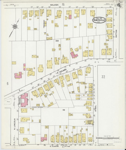 Sanborn Fire Insurance Map from Huntsville, Madison County, Alabama (1921), Sheet #0006 - Historic Sanborn Fire Insurance Map Print, vintage old map wall art, antique decor, genealogy gift, Alabama Alabama map