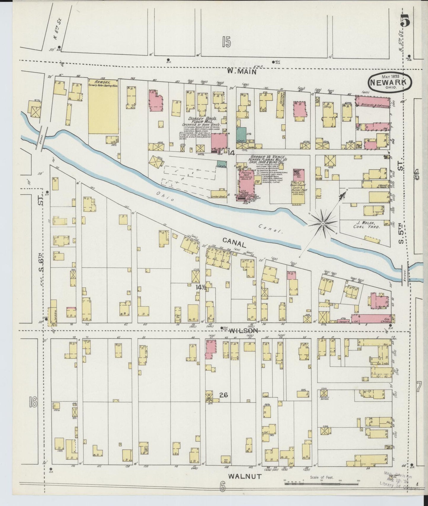 Sanborn Fire Insurance Map from Newark, Licking County, Ohio (1893), Sheet #0005 - Historic Sanborn Fire Insurance Map Print, vintage old map wall art, antique decor, genealogy gift, Ohio Ohio map