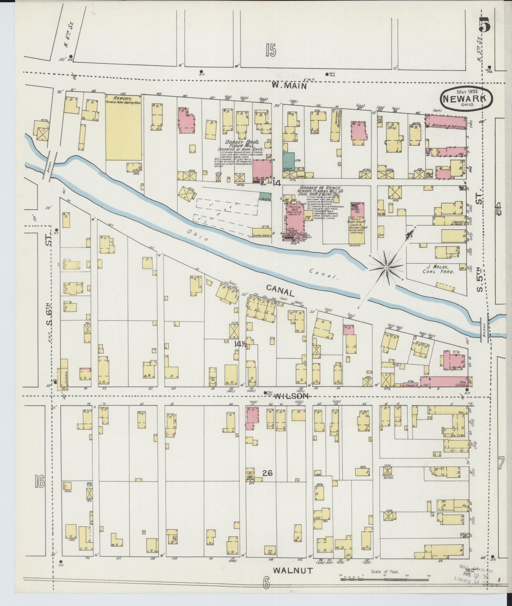 Sanborn Fire Insurance Map from Newark, Licking County, Ohio (1893), Sheet #0005 - Historic Sanborn Fire Insurance Map Print, vintage old map wall art, antique decor, genealogy gift, Ohio Ohio map