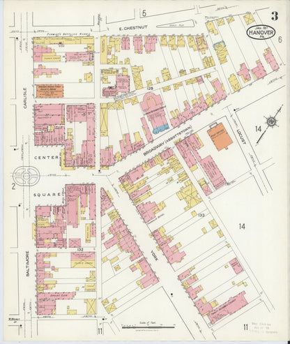 Sanborn Fire Insurance Map from Hanover, York County, Pennsylvania (1917), Sheet #0003 - Complete Map Set gallery image, historic Sanborn map, vintage wall art, Pennsylvania Pennsylvania