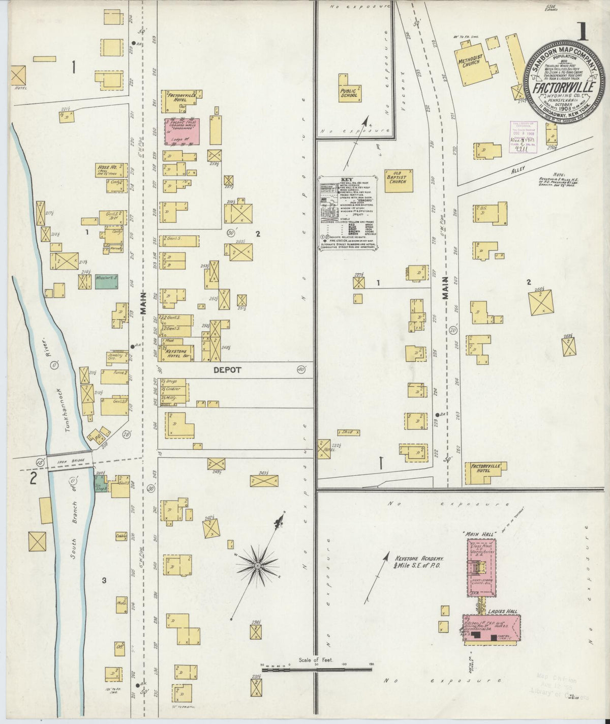 Sanborn Fire Insurance Map from Factoryville, Wyoming County, Pennsylvania (1903), Sheet #0001 - Historic Sanborn Fire Insurance Map Print, vintage old map wall art, antique decor, genealogy gift, Factoryville Wyoming map