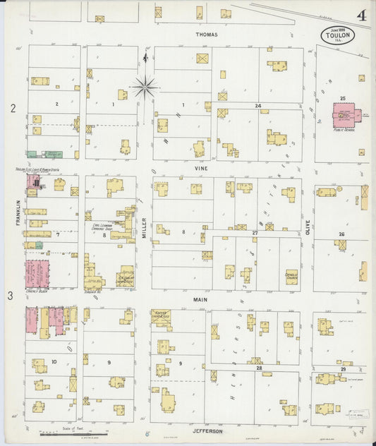 Sanborn Fire Insurance Map from Toulon, Stark County, Illinois (1899), Sheet #0004 - Historic Sanborn Fire Insurance Map Print, vintage old map wall art, antique decor, genealogy gift, Illinois Illinois map