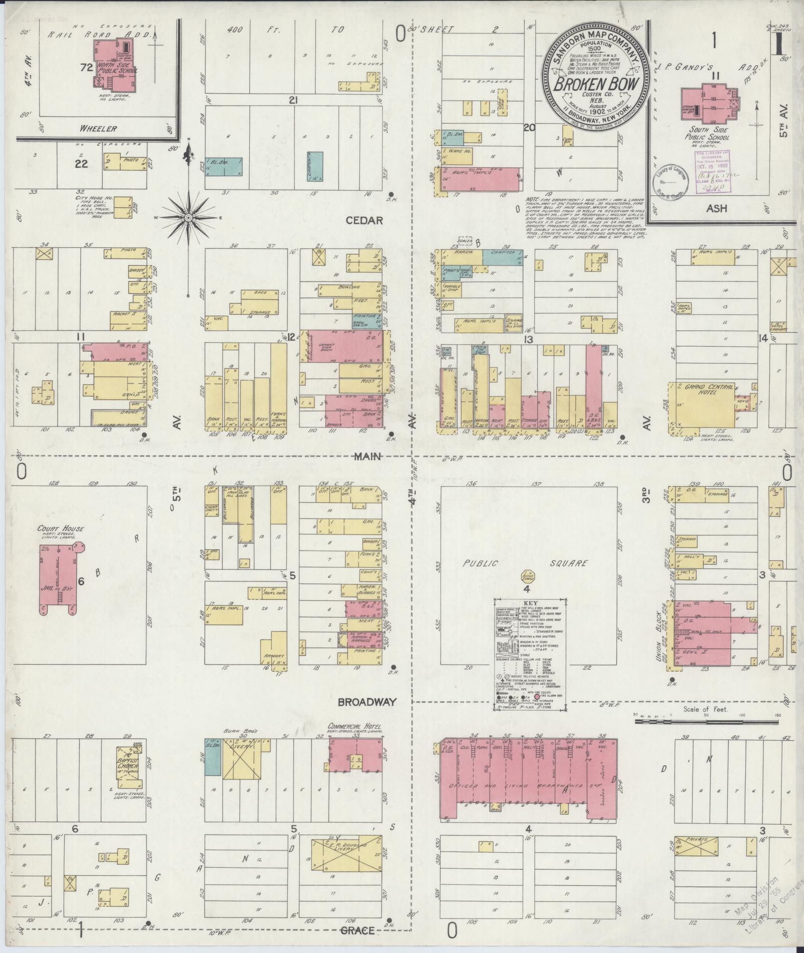 Sanborn Fire Insurance Map from Broken Bow, Custer County, Nebraska (1902), Sheet #0001 - Complete Map Set gallery image, historic Sanborn map, vintage wall art, Nebraska Nebraska