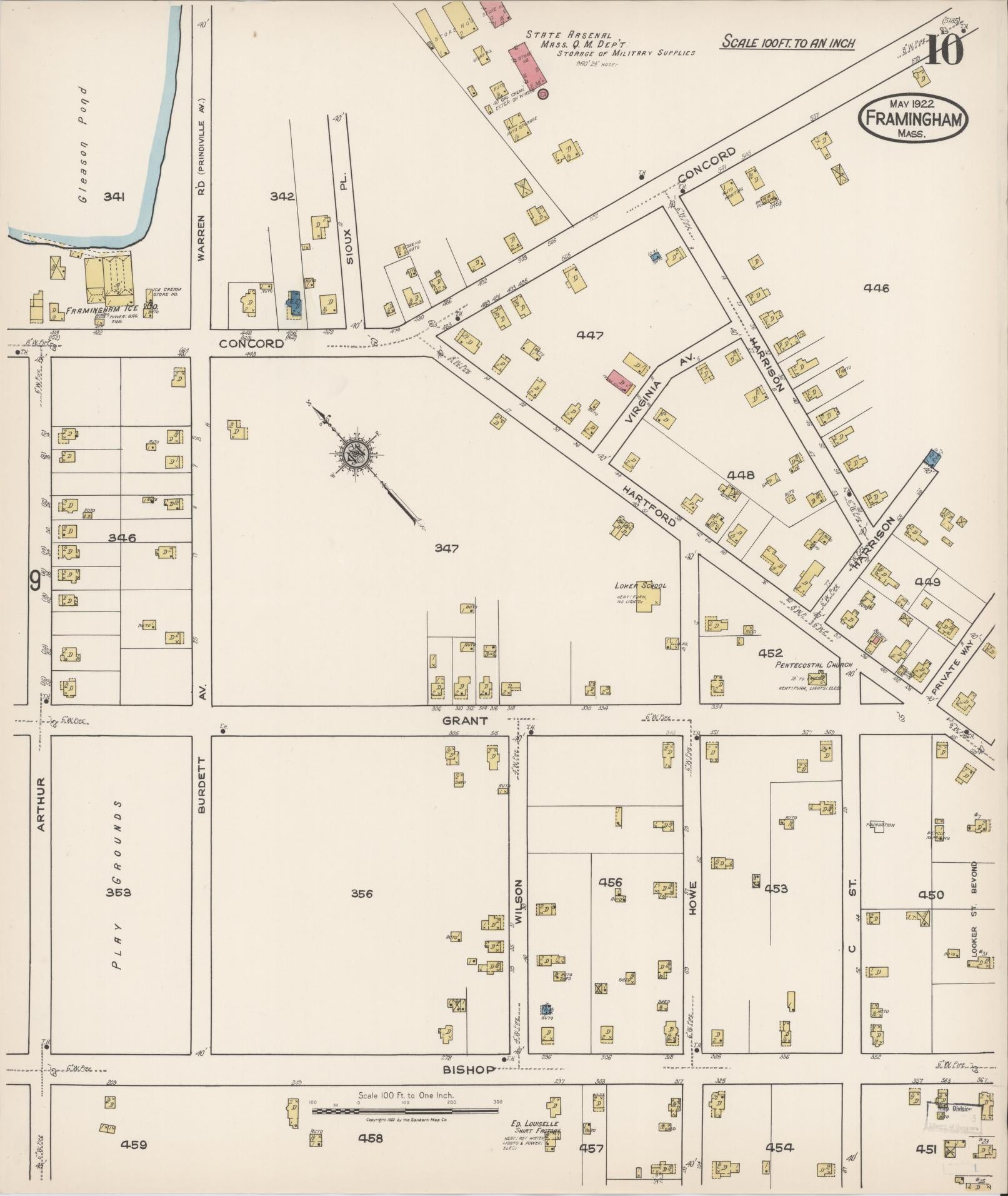 Sanborn Fire Insurance Map from Framingham, Middlesex County, Massachusetts (1922), Sheet #0010 - Complete Map Set gallery image, historic Sanborn map, vintage wall art, Massachusetts Massachusetts