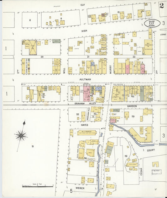Sanborn Fire Insurance Map from Ely, White Pine County, Nevada (1907), Sheet #0002 - Historic Sanborn Fire Insurance Map Print, vintage old map wall art, antique decor, genealogy gift, Nevada Nevada map