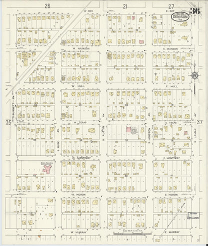 Sanborn Fire Insurance Map from Denison, Grayson County, Texas (1914), Sheet #0036 - Historic Sanborn Fire Insurance Map Print, vintage old map wall art, antique decor, genealogy gift, Texas Texas map