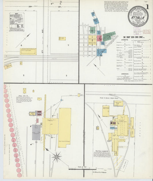 Sanborn Fire Insurance Map from Attalla, Etowah County, Alabama (1903), Sheet #0001 - Complete Map Set gallery image, historic Sanborn map, vintage wall art, Alabama Alabama