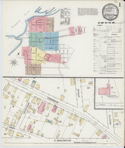 Sanborn Fire Insurance Map from Bordentown, Burlington County, New Jersey (1892), Sheet #0001 - Historic Sanborn Fire Insurance Map Print, vintage old map wall art, antique decor, genealogy gift, New Jersey New Jersey map