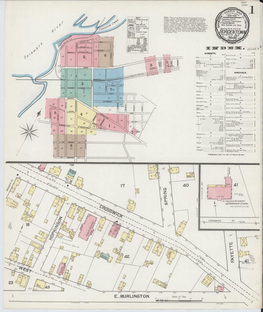Sanborn Fire Insurance Map from Bordentown, Burlington County, New Jersey (1892), Sheet #0001 - Historic Sanborn Fire Insurance Map Print, vintage old map wall art, antique decor, genealogy gift, New Jersey New Jersey map