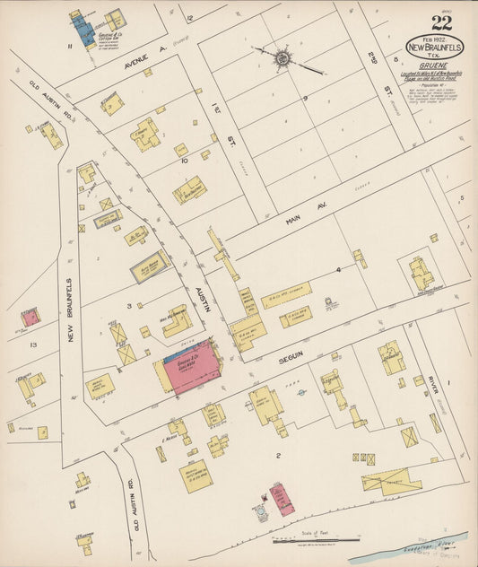 Sanborn Fire Insurance Map from New Braunfels, Comal County, Texas (1922), Sheet #0022 - Historic Sanborn Fire Insurance Map Print, vintage old map wall art, antique decor, genealogy gift, Texas Texas map