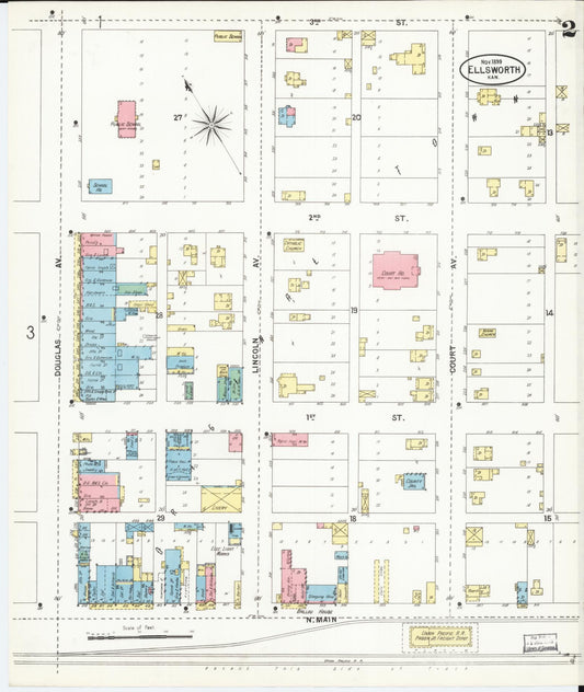 Sanborn Fire Insurance Map from Ellsworth, Ellsworth County, Kansas (1899), Sheet #0002 - Historic Sanborn Fire Insurance Map Print, vintage old map wall art, antique decor, genealogy gift, Kansas Kansas map