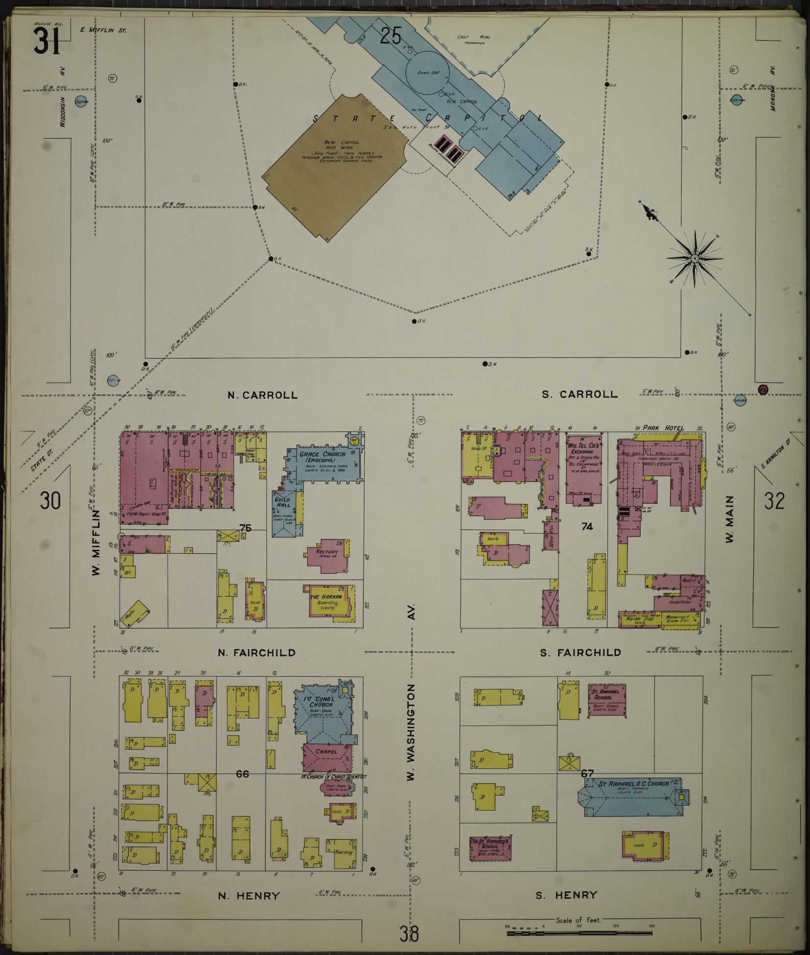 Sanborn Fire Insurance Map from Madison, Dane County, Wisconsin (1908), Sheet #0031 - Complete Map Set gallery image, historic Sanborn map, vintage wall art, Wisconsin Wisconsin