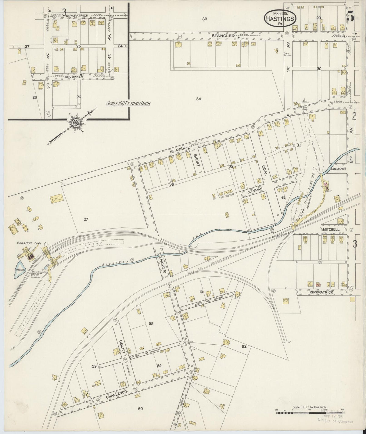 Sanborn Fire Insurance Map from Hastings, Cambria County, Pennsylvania (1915), Sheet #0005 - Complete Map Set gallery image, historic Sanborn map, vintage wall art, Pennsylvania Pennsylvania