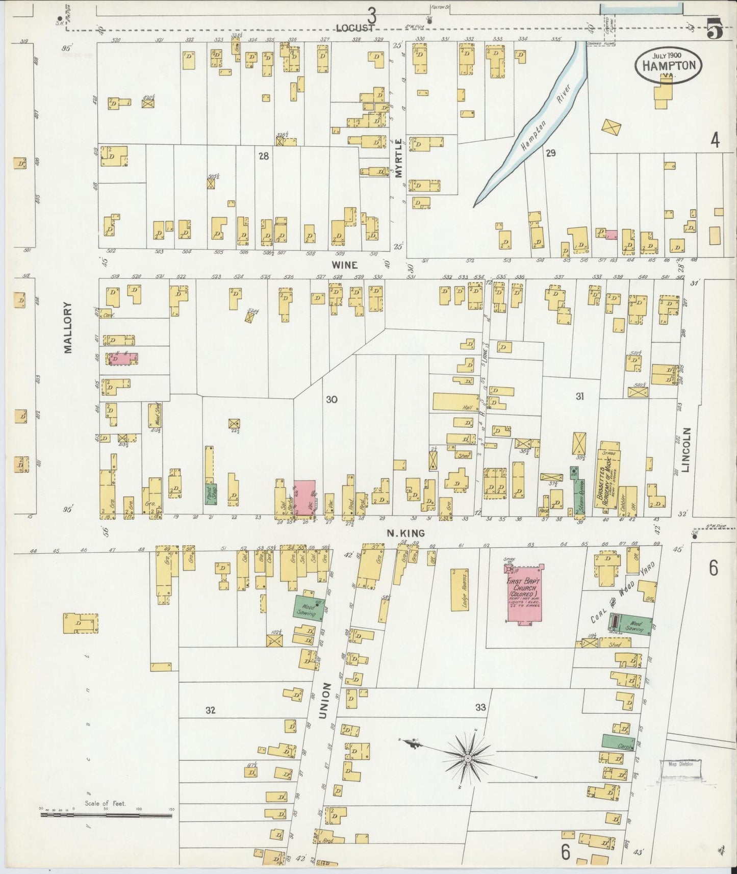 Sanborn Fire Insurance Map from Hampton, Independent Cities, Virginia (1900), Sheet #0005 - Complete Map Set gallery image, historic Sanborn map, vintage wall art, Virginia Virginia