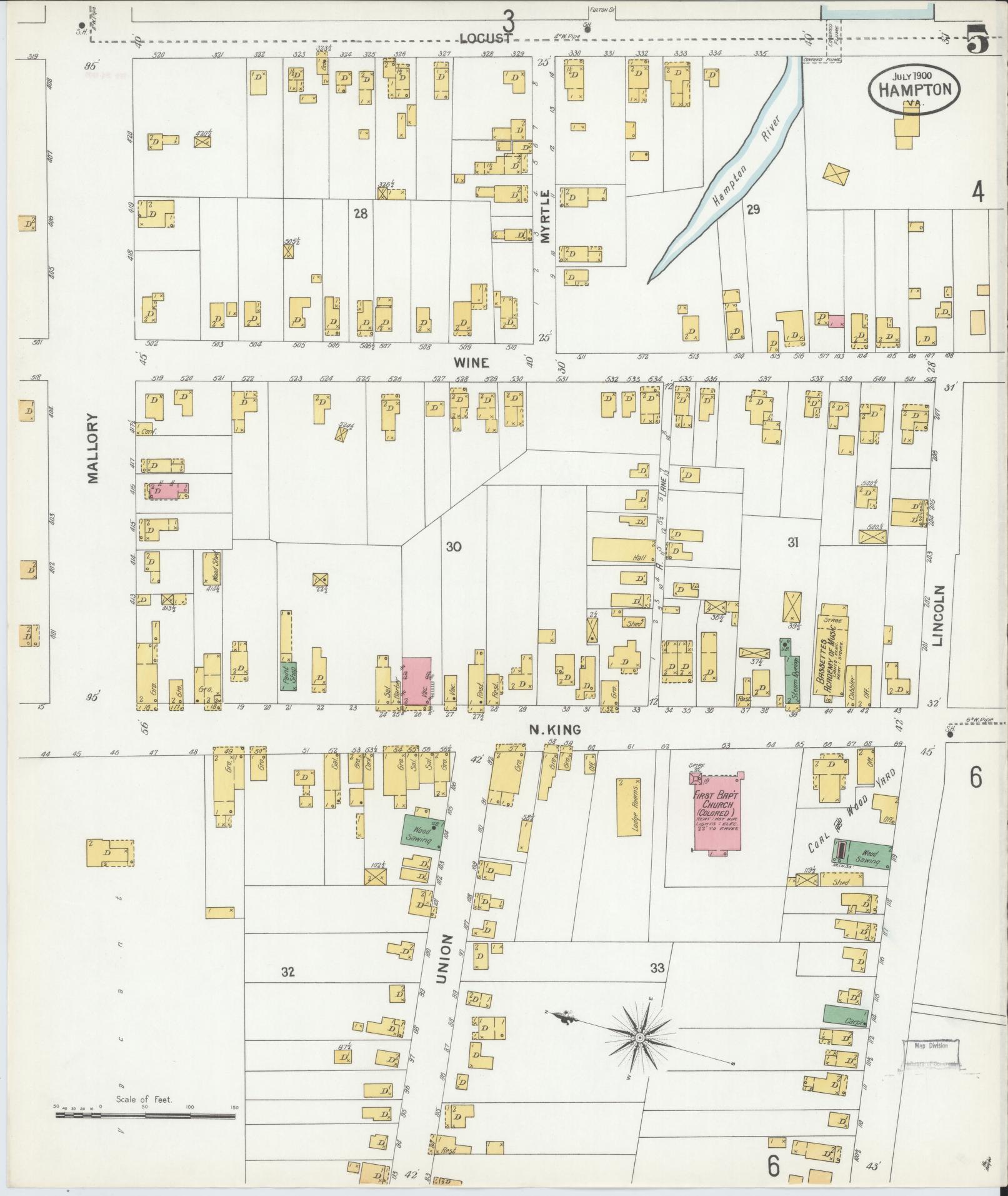 Sanborn Fire Insurance Map from Hampton, Independent Cities, Virginia (1900), Sheet #0005 - Complete Map Set gallery image, historic Sanborn map, vintage wall art, Virginia Virginia
