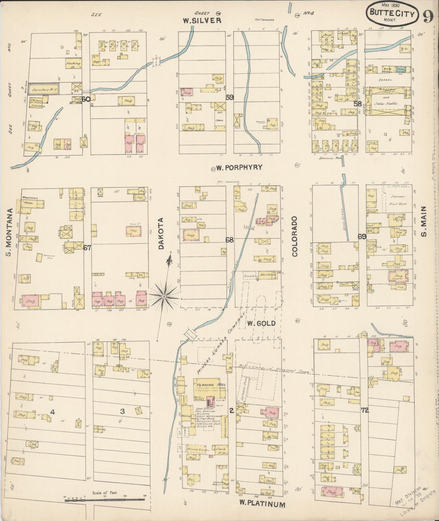 Sanborn Fire Insurance Map from Butte, Silver Bow County, Montana (1890), Sheet #0009 - Complete Map Set gallery image, historic Sanborn map, vintage wall art, Montana Montana