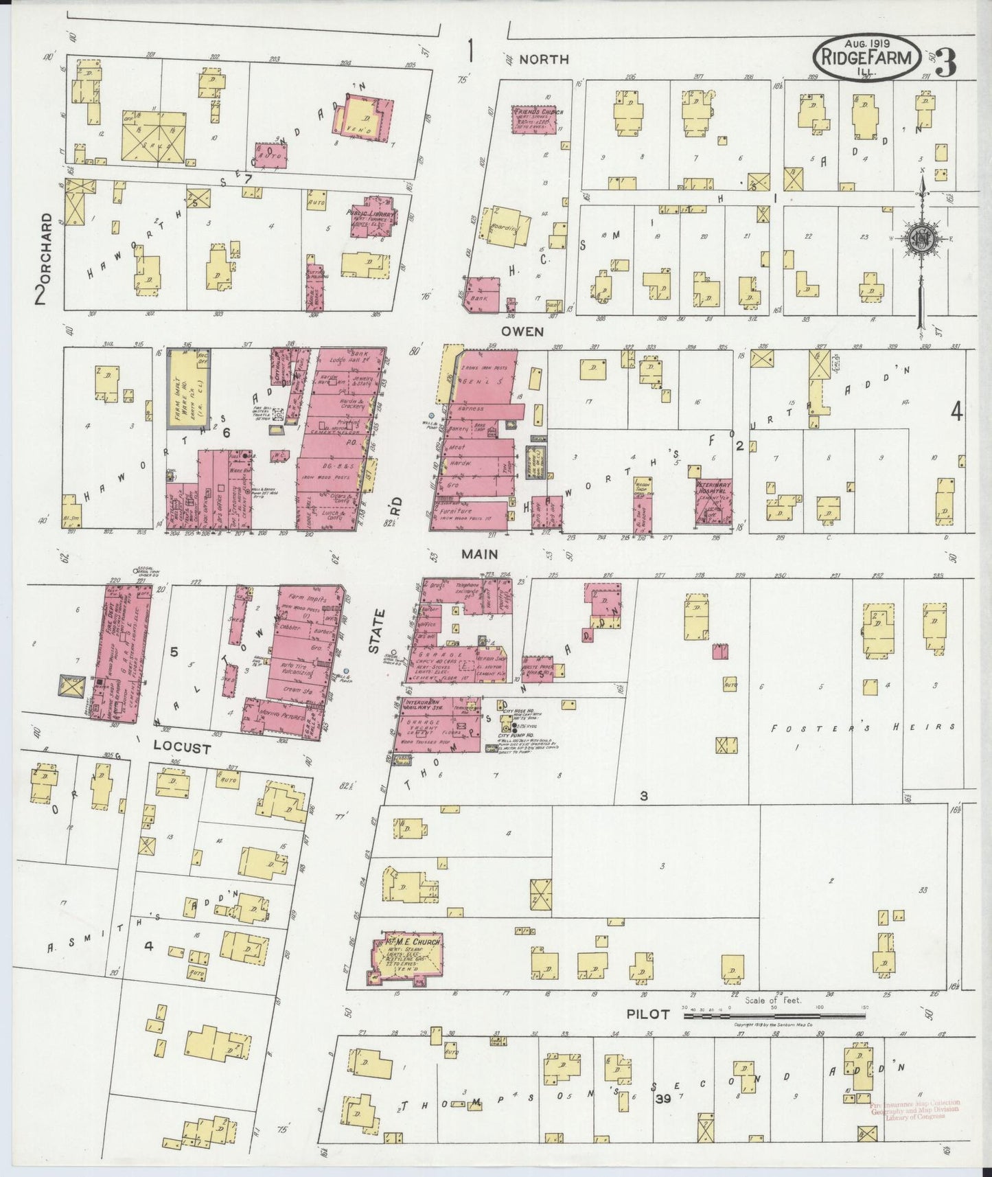 Sanborn Fire Insurance Map from Ridge Farm, Vermilion County, Illinois (1919), Sheet #0003 - Complete Map Set gallery image, historic Sanborn map, vintage wall art, Illinois Illinois
