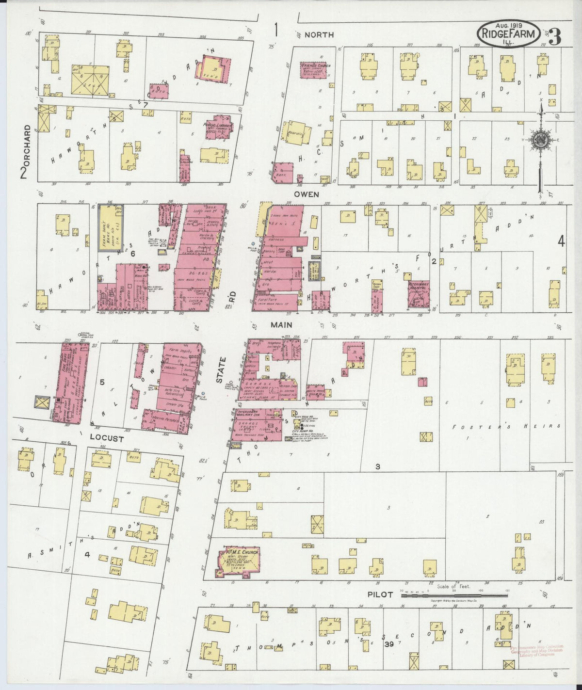Sanborn Fire Insurance Map from Ridge Farm, Vermilion County, Illinois (1919), Sheet #0003 - Complete Map Set gallery image, historic Sanborn map, vintage wall art, Illinois Illinois