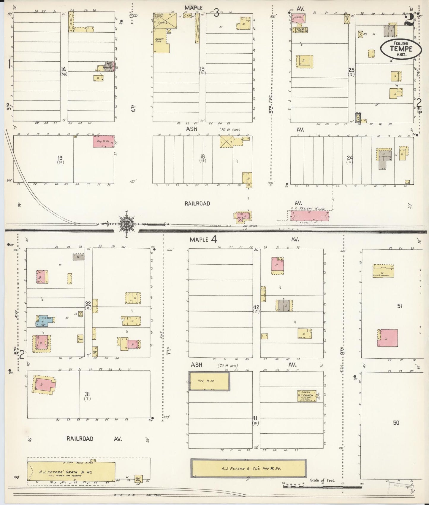 Sanborn Fire Insurance Map from Tempe, Maricopa County, Arizona (1911), Sheet #0002 - Complete Map Set gallery image, historic Sanborn map, vintage wall art, Arizona Arizona