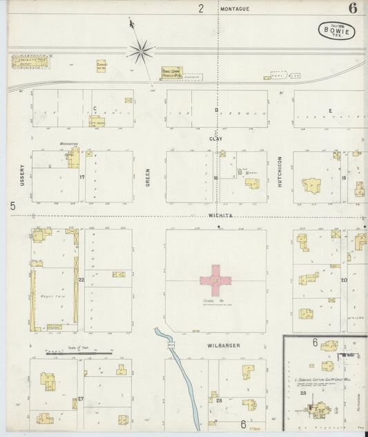 Sanborn Fire Insurance Map from Bowie, Montague County, Texas (1896), Sheet #0006 - Historic Sanborn Fire Insurance Map Print, vintage old map wall art, antique decor, genealogy gift, Texas Texas map