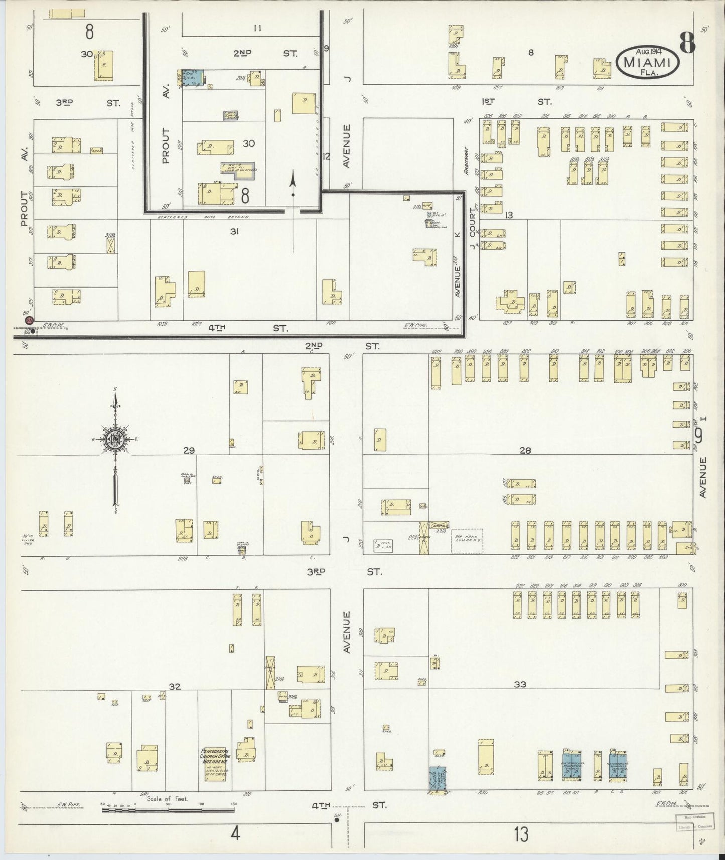 Sanborn Fire Insurance Map from Miami, Dade County, Florida (1914), Sheet #0008 - Complete Map Set gallery image, historic Sanborn map, vintage wall art, Florida Florida