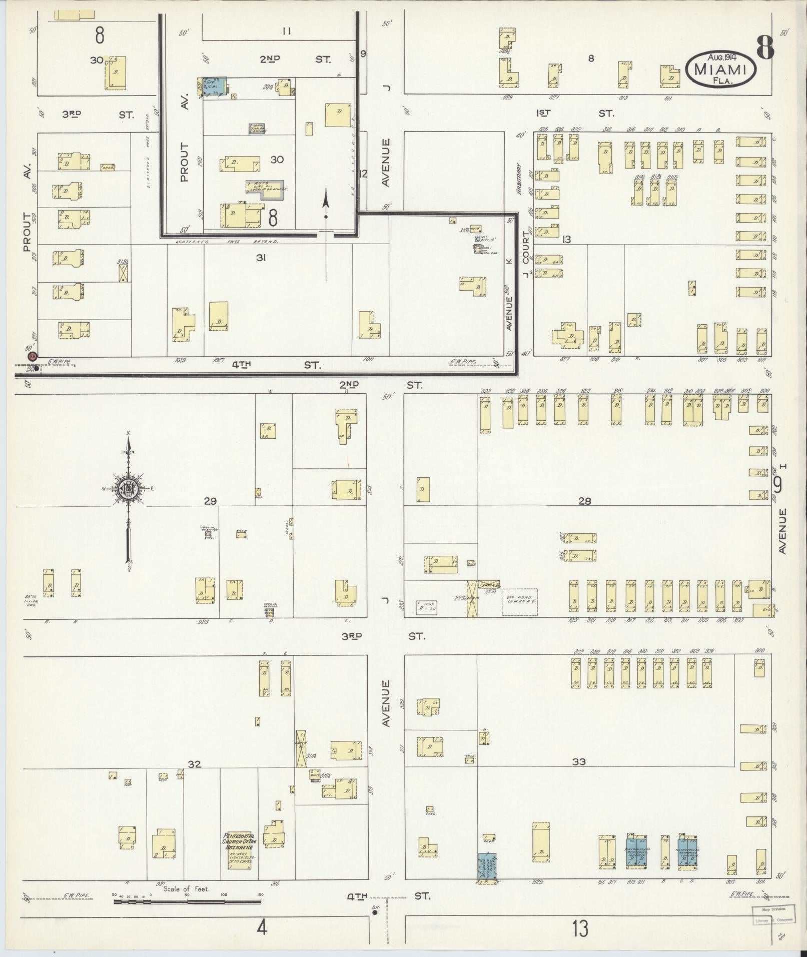 Sanborn Fire Insurance Map from Miami, Dade County, Florida (1914), Sheet #0008 - Complete Map Set gallery image, historic Sanborn map, vintage wall art, Florida Florida