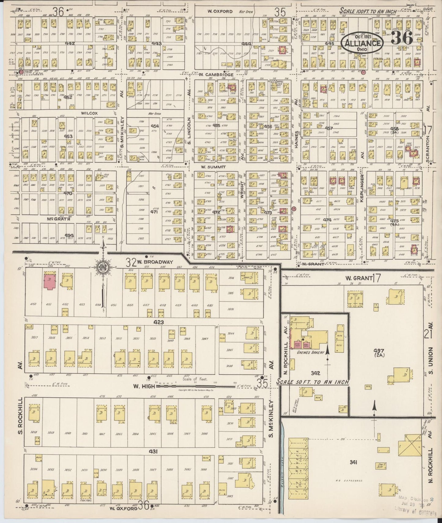 Sanborn Fire Insurance Map from Alliance, Stark County, Ohio (1921), Sheet #0036 - Complete Map Set gallery image, historic Sanborn map, vintage wall art, Ohio Ohio