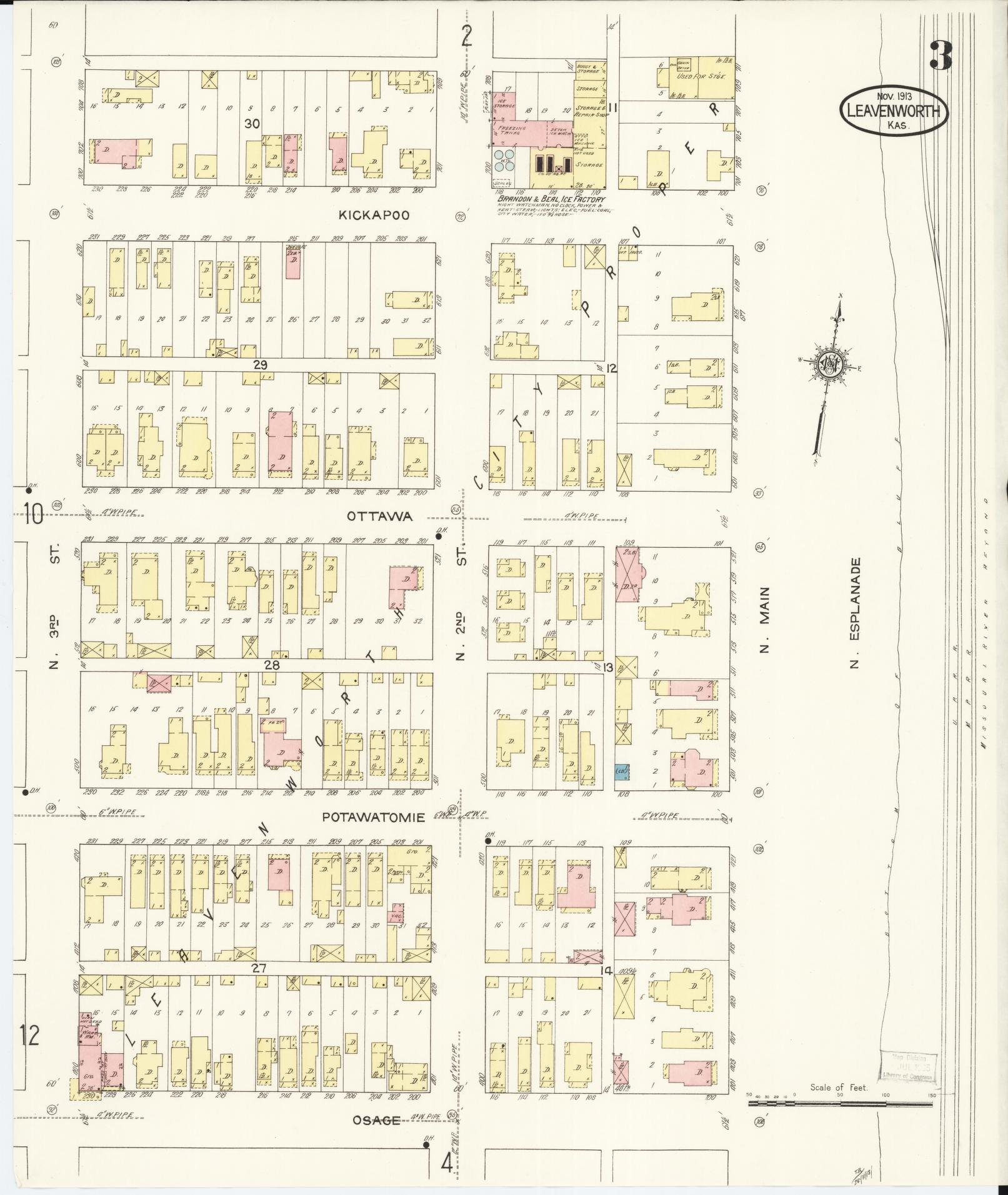 Sanborn Fire Insurance Map from Leavenworth, Leavenworth County, Kansas (1913), Sheet #0004 - Historic Sanborn Fire Insurance Map Print, vintage old map wall art, antique decor, genealogy gift, Kansas Kansas map