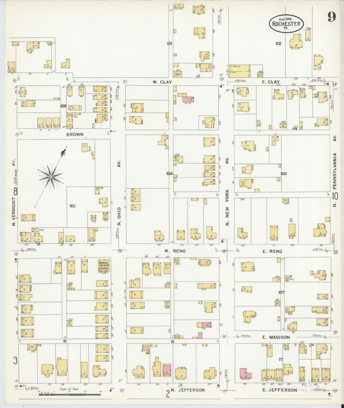 Sanborn Fire Insurance Map from Rochester, Beaver County, Pennsylvania (1908), Sheet #0009 - Complete Map Set gallery image, historic Sanborn map, vintage wall art, Pennsylvania Pennsylvania