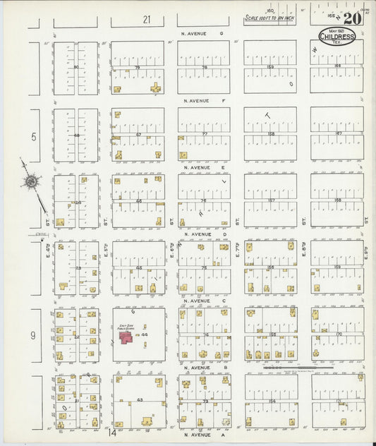 Sanborn Fire Insurance Map from Childress, Childress County, Texas (1921), Sheet #0020 - Historic Sanborn Fire Insurance Map Print, vintage old map wall art, antique decor, genealogy gift, Texas Texas map