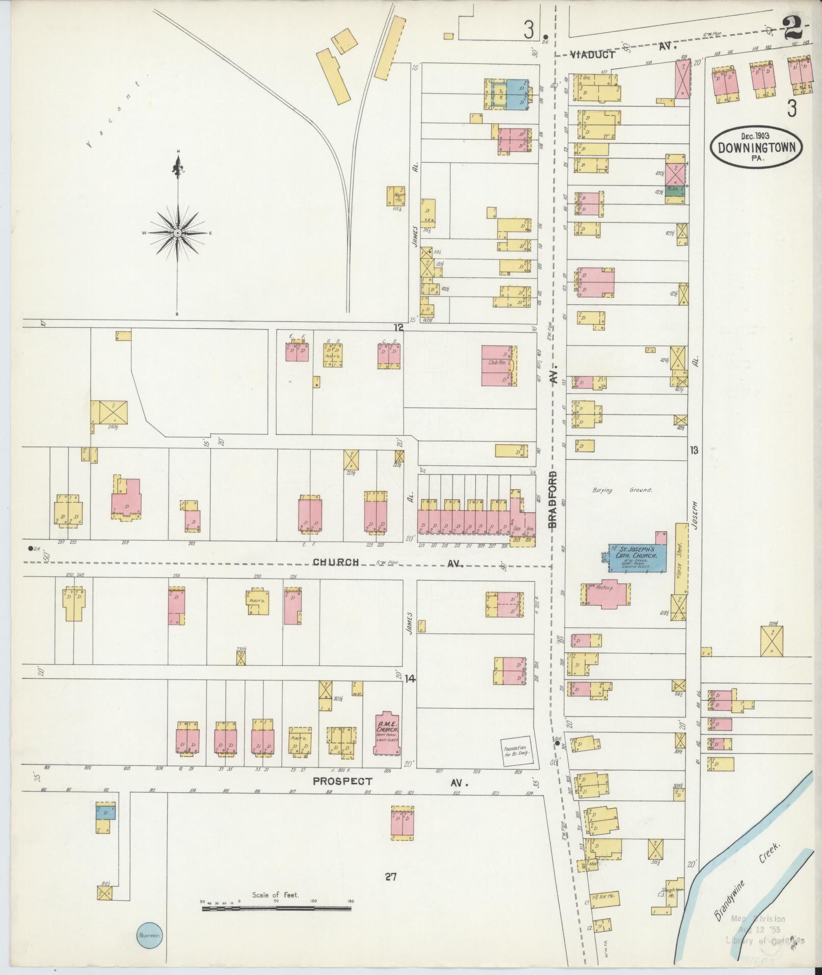 Sanborn Fire Insurance Map from Downingtown, Chester County, Pennsylvania (1903), Sheet #0002 - Historic Sanborn Fire Insurance Map Print, vintage old map wall art, antique decor, genealogy gift, Pennsylvania Pennsylvania map