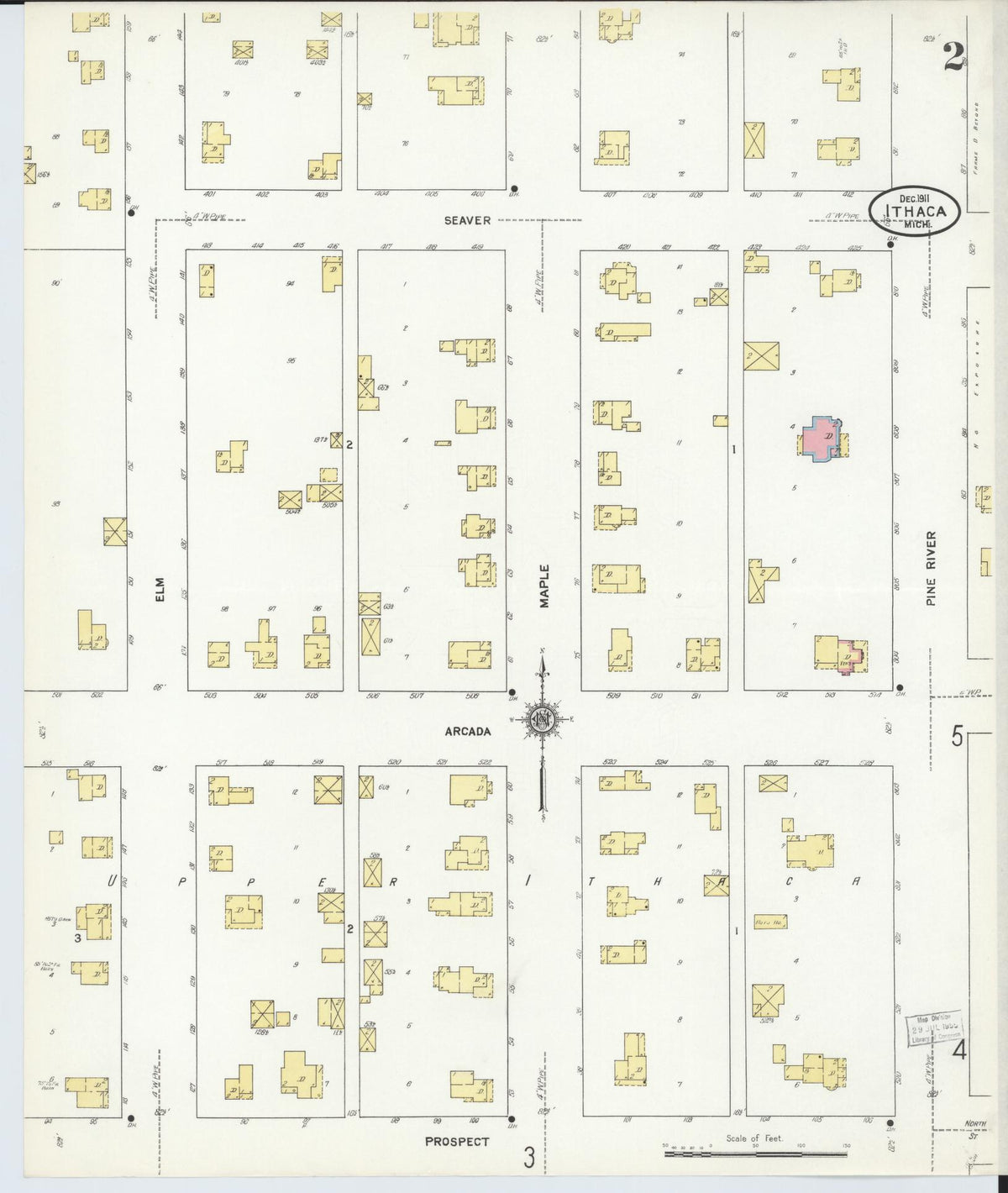 Sanborn Fire Insurance Map from Ithaca, Gratiot County, Michigan (1911), Sheet #0002 - Historic Sanborn Fire Insurance Map Print, vintage old map wall art, antique decor, genealogy gift, Michigan Michigan map