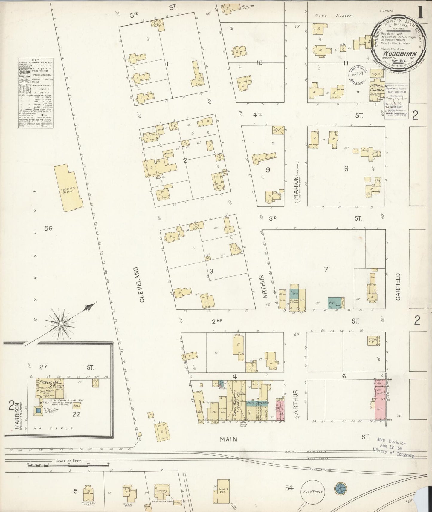 Sanborn Fire Insurance Map from Woodburn, Marion County, Oregon (1900), Sheet #0001 - Complete Map Set gallery image, historic Sanborn map, vintage wall art, Oregon Oregon