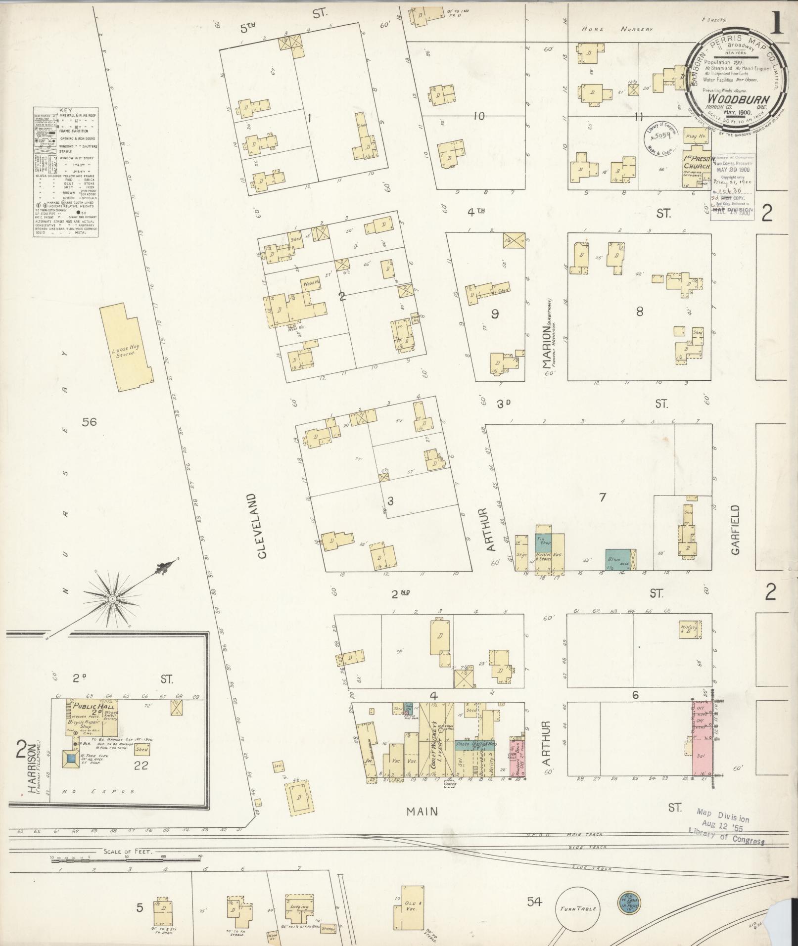 Sanborn Fire Insurance Map from Woodburn, Marion County, Oregon (1900), Sheet #0001 - Complete Map Set gallery image, historic Sanborn map, vintage wall art, Oregon Oregon