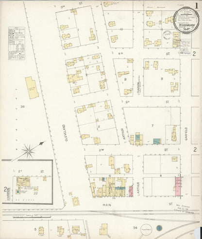 Sanborn Fire Insurance Map from Woodburn, Marion County, Oregon (1900), Sheet #0001 - Complete Map Set gallery image, historic Sanborn map, vintage wall art, Oregon Oregon