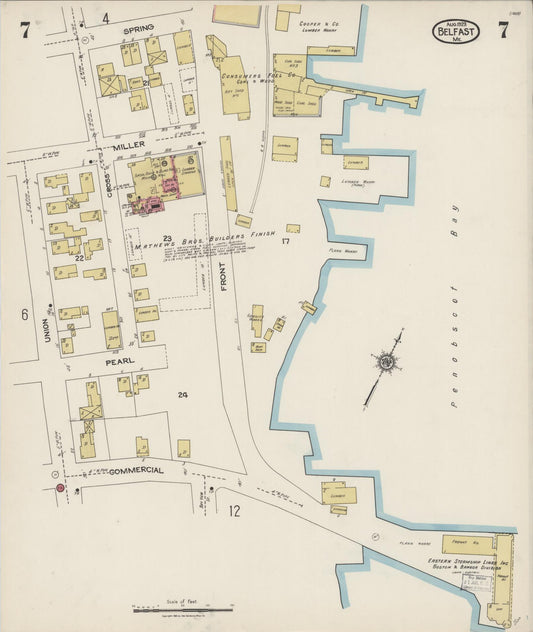Sanborn Fire Insurance Map from Belfast, Waldo County, Maine (1923), Sheet #0007 - Historic Sanborn Fire Insurance Map Print, vintage old map wall art, antique decor, genealogy gift, Maine Maine map