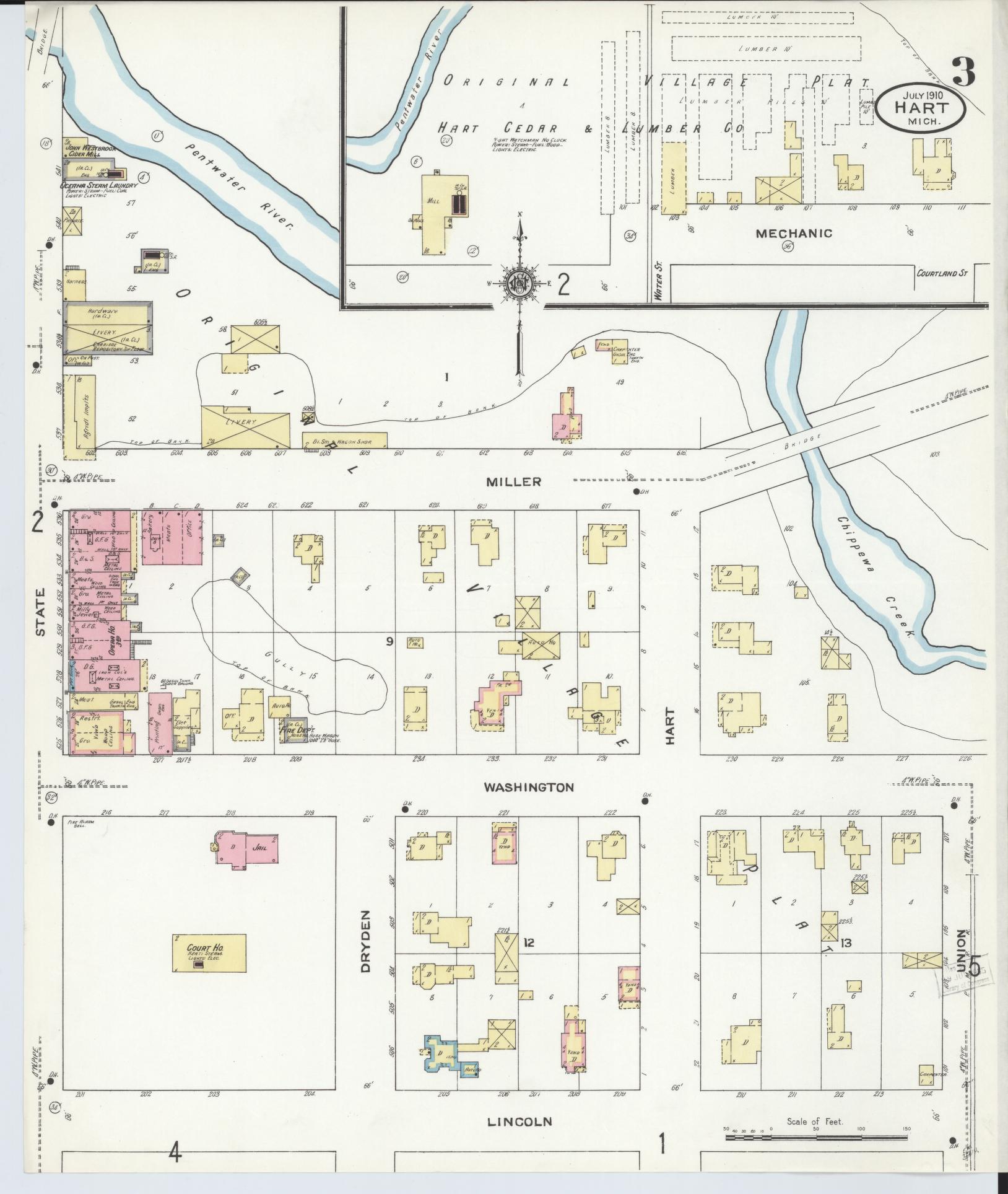 Sanborn Fire Insurance Map from Hart, Oceana County, Michigan (1910), Sheet #0003 - Complete Map Set gallery image, historic Sanborn map, vintage wall art, Michigan Michigan