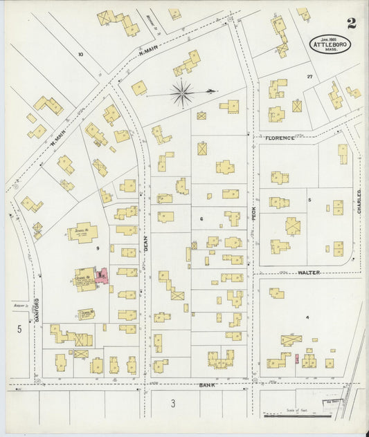 Sanborn Fire Insurance Map from Attleboro, Bristol County, Massachusetts (1905), Sheet #0002 - Historic Sanborn Fire Insurance Map Print, vintage old map wall art, antique decor, genealogy gift, Massachusetts Massachusetts map