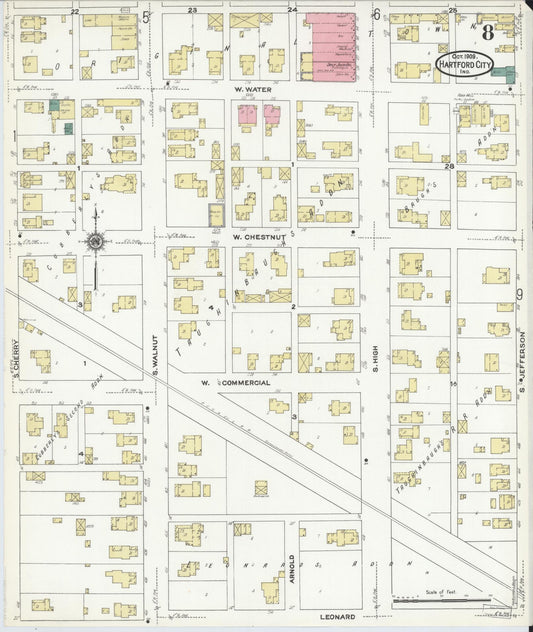 Sanborn Fire Insurance Map from Hartford City, Blackford County, Indiana (1909), Sheet #0008 - Historic Sanborn Fire Insurance Map Print, vintage old map wall art, antique decor, genealogy gift, Indiana Indiana map