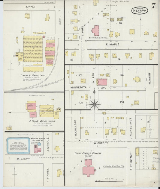 Sanborn Fire Insurance Map from Nevada, Vernon County, Missouri (1894), Sheet #0007 - Historic Sanborn Fire Insurance Map Print, vintage old map wall art, antique decor, genealogy gift, Nevada Nevada map